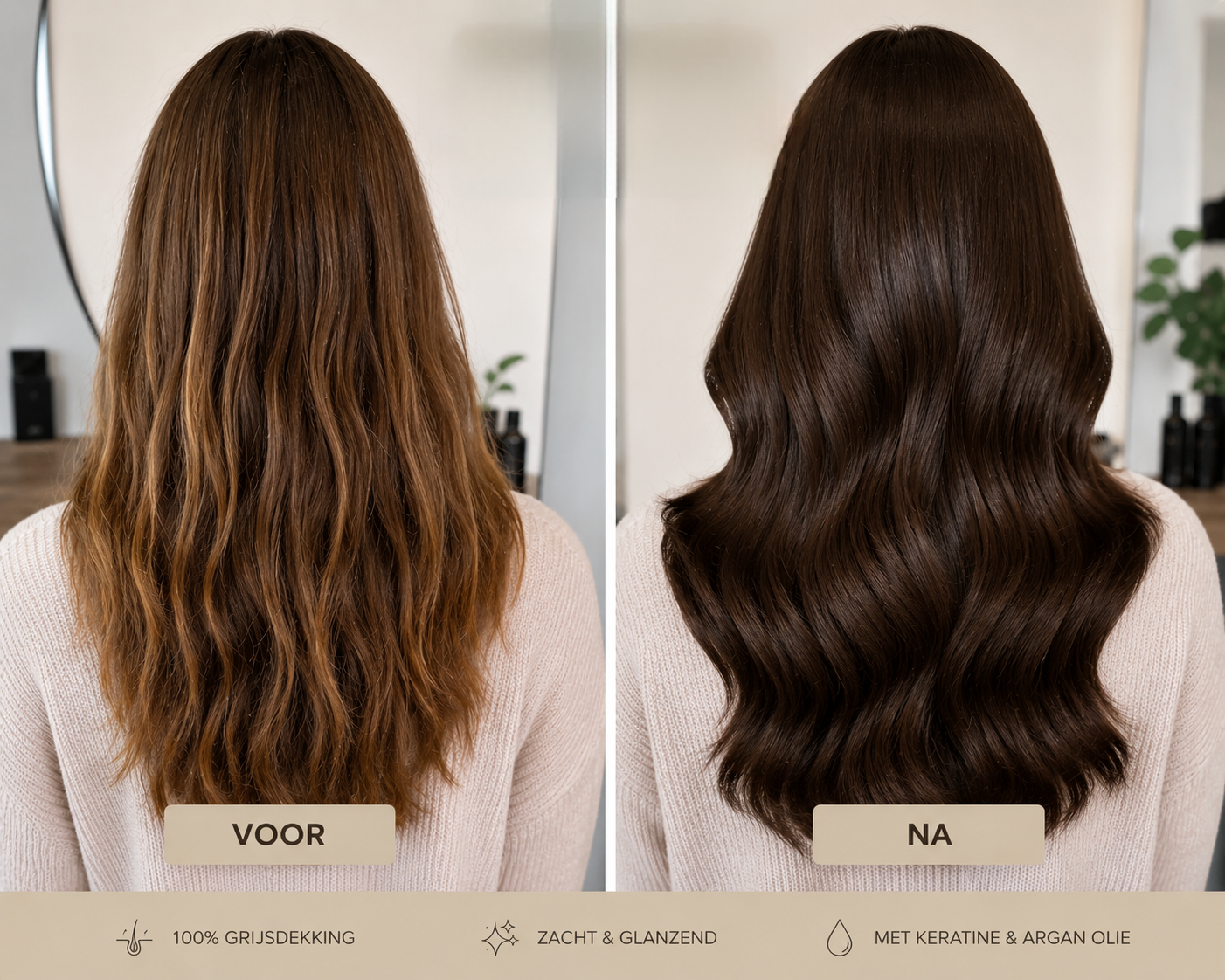 voor en na afbeelding geverfd haar